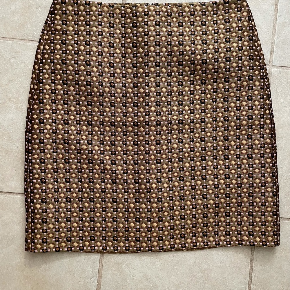 Loft women brown gold geometric skirt 6